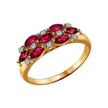 

Sokolov ring in gold with diamonds and rubies, fashion jewelry, 585, women's male