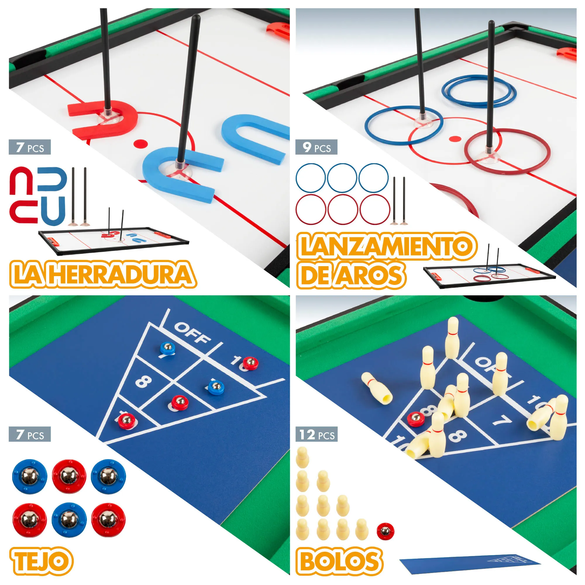 HOMCOM Mesa Multi Jogos para Crianças acima de 7 Anos Mesa de Jogos 6 em 1  com Rodas Bilhar Matraquilho Ping Pong Lançamento de Anéis Hóquei no Gelo e  Air Hóquei 120x88x79cm