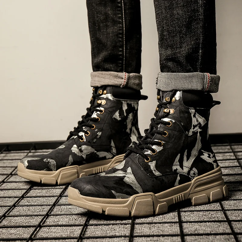 

2019 Martin Boots Autumn And Winter Men's High Shoes Korean Style Of Leather Camouflage Work Tool Boots Plus Velvet Size 35-47