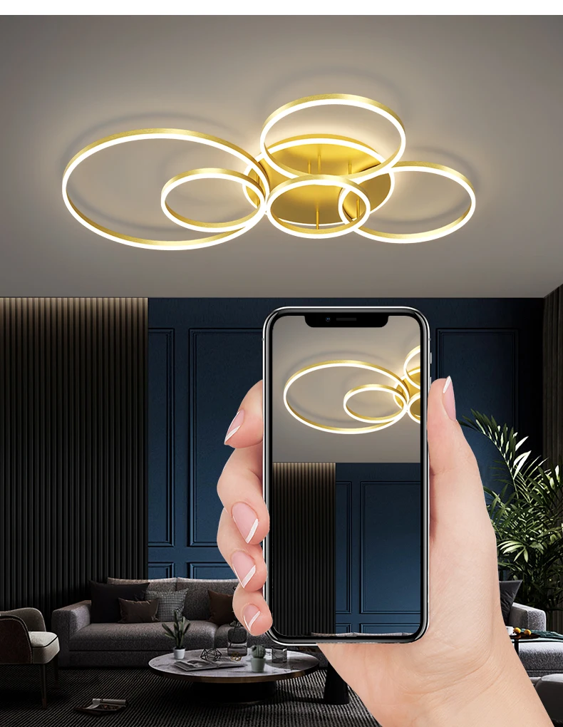 grey chandelier Modern Ceiling Lamp For Living Room Bedroom Dining Kitchen Gold Home Decor Ring Led Chandelier Acrylic Hanging Lamp With Remote hanging chandelier