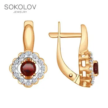 

Drop Earrings with stones SOKOLOV made of gilded silver with garnet and cubic zirkonia, fashion jewelry, 925, women's male, long earrings