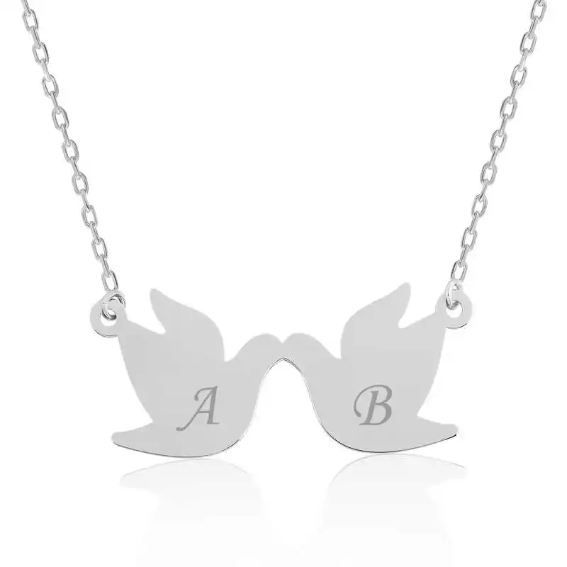 

Silver Lovebirds in Letters Written Pendant