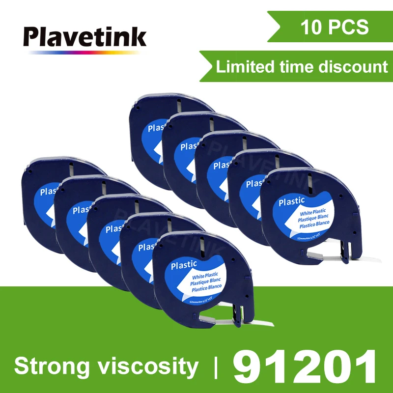 10 PCS for Dymo Letratag Plastic Tape LT 91201 Black on White 12mm kingroad  Compatible for DYMO LetraTag LT-100H Label Printers