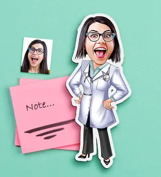 

Personalized Women 'S Doctor Caricature Of Wooden Magnet-1