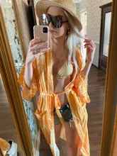 Bikini Cover-Ups Kimono Swim-Suit Beach-Wear Tunic Women Boho Carfigan Sexy Long Plus-Size