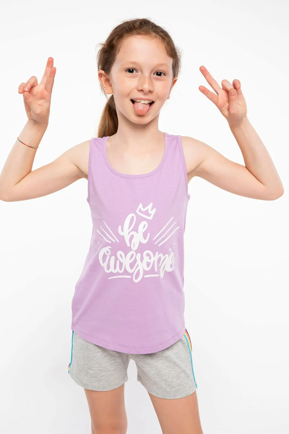 

DeFacto Purple Fashion Girl Fashion Vest Tops Kids Casual Lovely Letter Pattern O-neck Tank Comfort Soft T-shirt - J9166A618HS