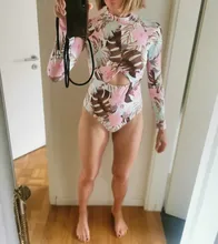 Bañador estampado de flores para mujer, una pieza, monokini, manga larga, traje de baño para surfear