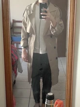 FTLZZ-abrigo de trenca lisa con doble botonadura para mujer, elegante, para otoño e invierno, con cinturón, Estilo Vintage