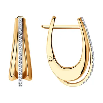 

Sokolov drop earrings with stones in combined gold with diamonds, fashion jewelry, 585, women's male, long earrings