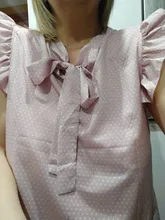 Blusa de manga corta con lazo y lunares para verano, camisa Vintage con volantes para mujer, blusas con lazo, tapas atractivas para mujer