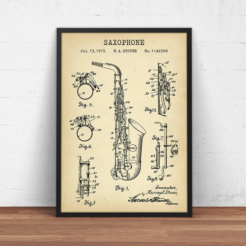 Saxophone Patent Canvas Painting Home Art Decor