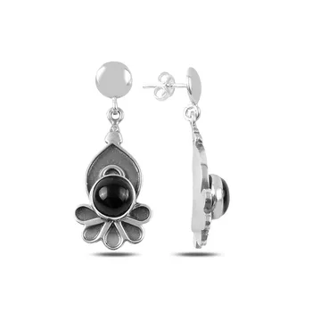 

Teleplus Onyx Stone Handwork Earrings 925 Sterling Silver