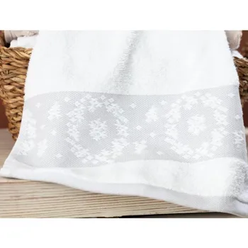 

Madame Coco Chambre Border Jacquard Hand Towel White / Gray, Good Quality, Durable, Cotton, Bath, Sink, Face, Handmade,Textile,