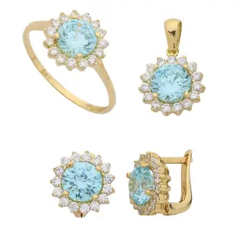 

Turquoise Round Cubic Zirconia Sun Motif Gold Suit 01-550-TTR041