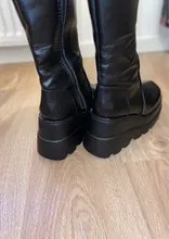 BONJOMARISA de moda botas de plataforma de tacón grueso cuñas media pantorrilla botas de mujer casual de marca de fondo grueso zapatos de invierno Mujer