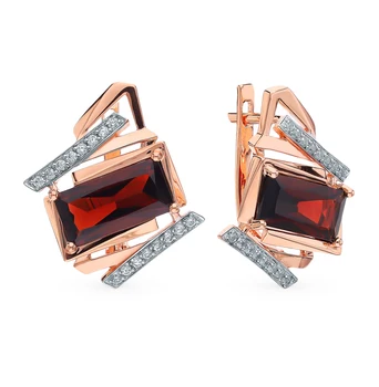 

Gold earrings with cubic zirconia and Garnet sunlight sample 585