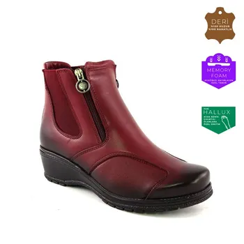 

Forelli Women Genuine Leather Burgundy Hallux Comfort Boots 25652 Made in Turkey Sneaker Slipper Sandal Anatomical Shoes Expert