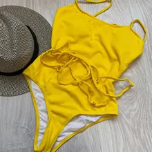 One-Piece Swimsuit Monokini Ribbed Sexy New Women with Waist-Rope Lady V1337 Female