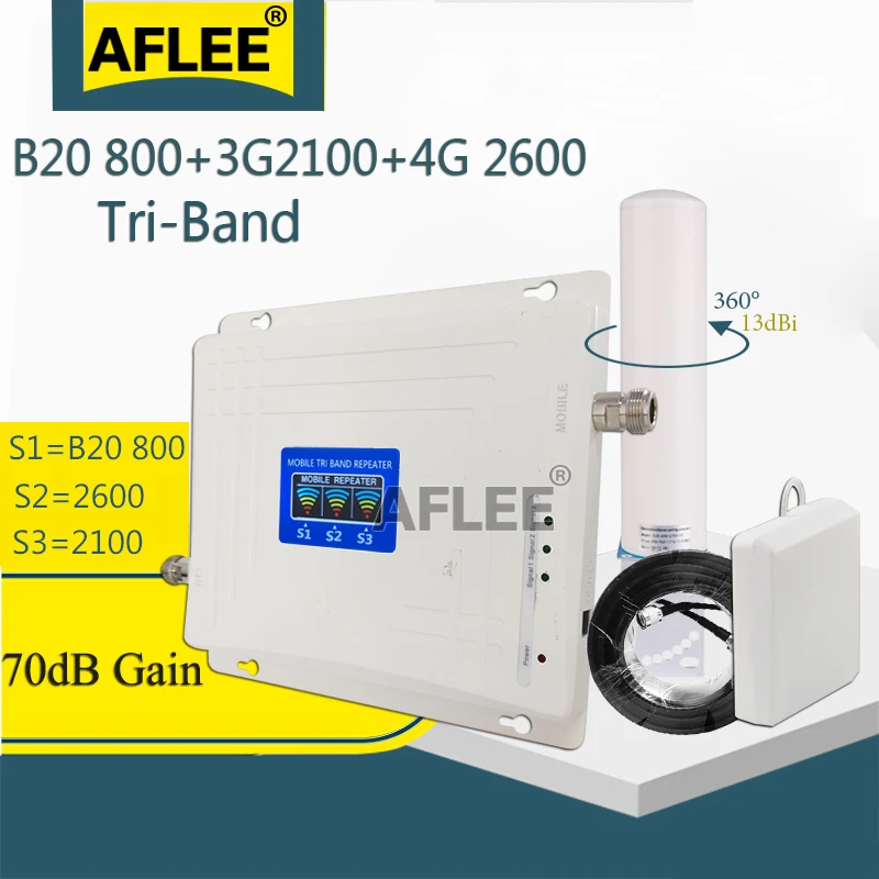 

2020 New!!! B20 800 2100 2600 Tri-Band Cellular Amplifier CellPhone Repeater GSM 2g 4g Data Mobile Signal Booster LTE WCDMA LTE