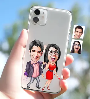 

Personalized Valentine Caricature of iPhone 11 Thin Transparent Silicone Phone Kapağı-4