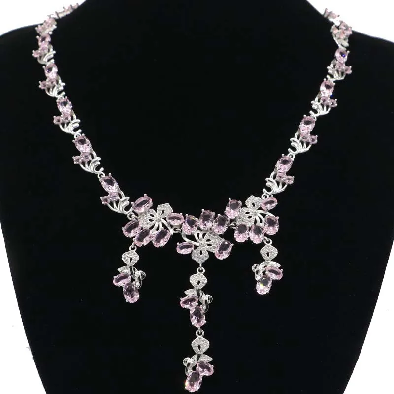 63x53mm Highly Recommend Big Heavy 40g Created Pink Kunzite Bright Zircon Ladies Silver Necklace 17-19&quot | Украшения и