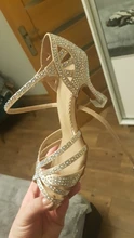 WUXIJIAO-Zapatos de baile de satén con diamantes de imitación para mujer, baile latino, suela suave, para salsa, tacón de 5 a 10cm