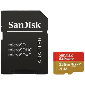 

MicroSDXC Extreme memory card 256 GB UHS-I class 3 speed 160 MB/s with adapter