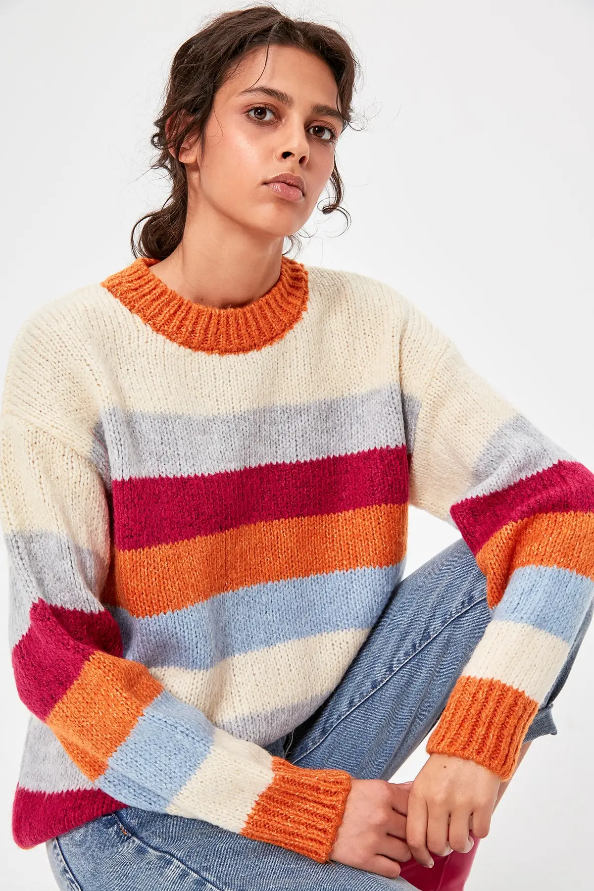

Trendyol Orange Bike Collar Striped Sweater Sweater TWOAW20KZ0205