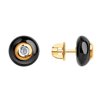 

Sokolov drop earrings with stones in gold with diamonds and black ceramics, fashion jewelry, 585, women's male, long earrings