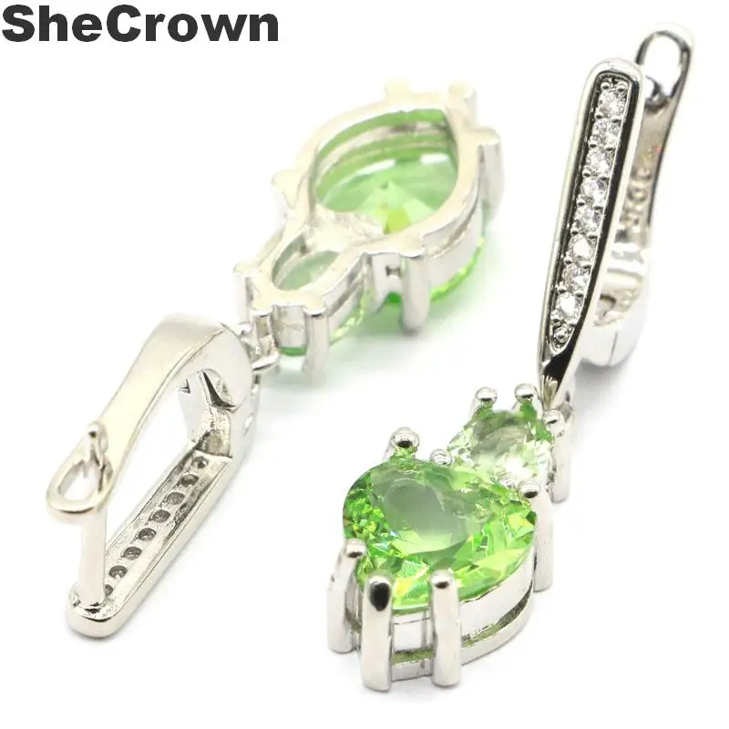 Новое поступление, женские серебряные серьги в форме сердца с зеленым цаворитом гранат CZ, ювелирные изделия 34x8 мм