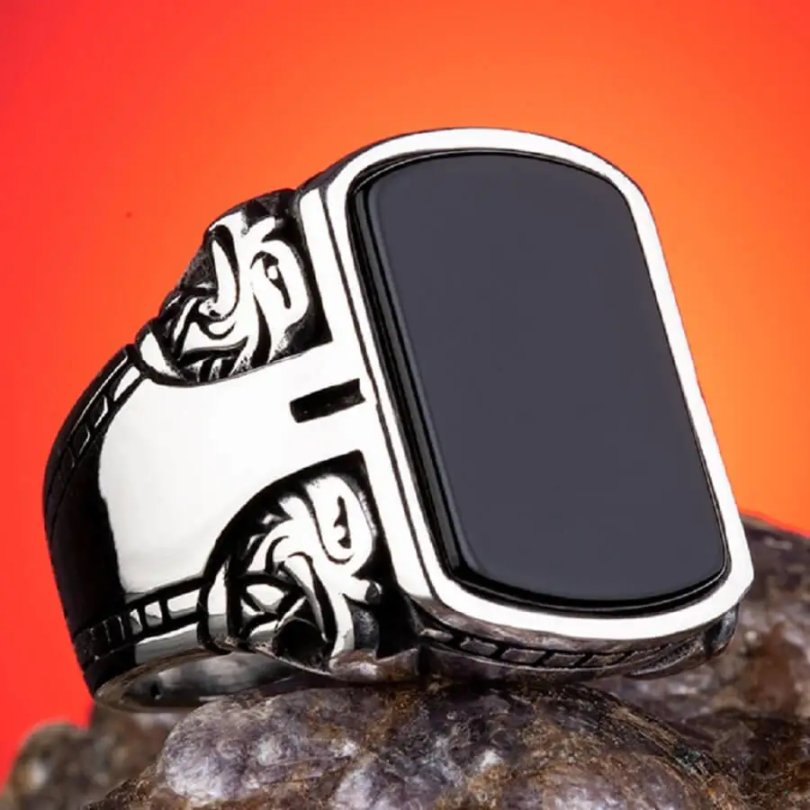

925 Sterling Silver Mens Ring with Black Onyx Stonework Fashion Turkish Premium Quality Handmade Jawelery