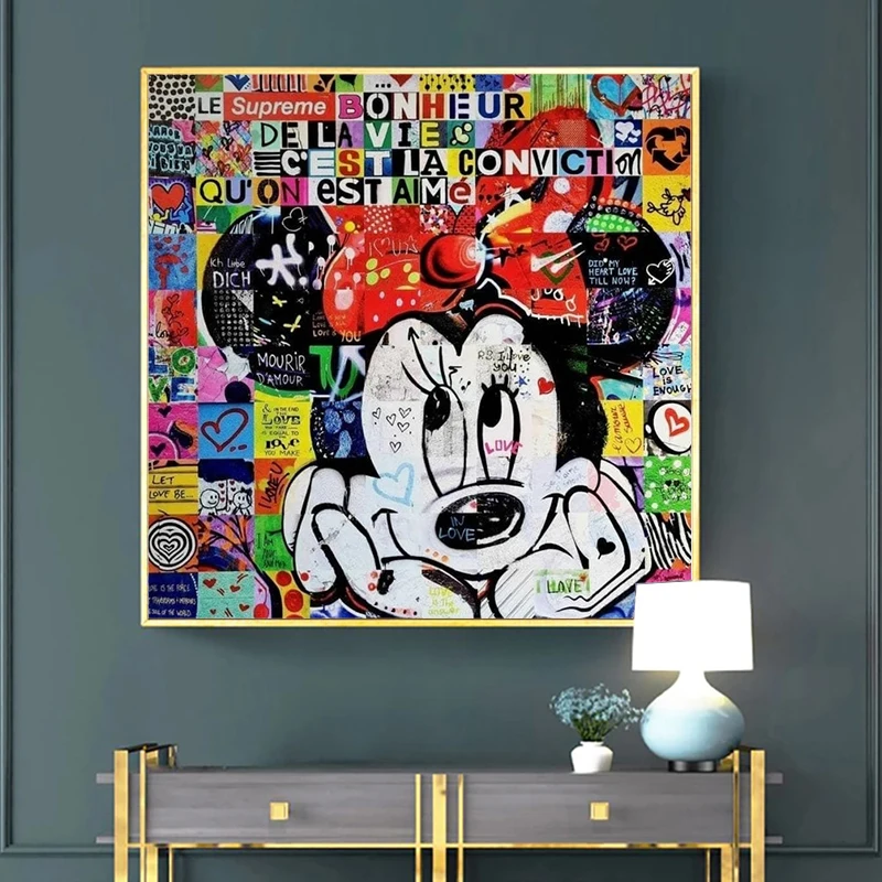 

Disney Minnie Canvas Painting Wall Art Graffiti Cartoon Animal Posters And Prints For Living Room Street Pop Art Home Decor