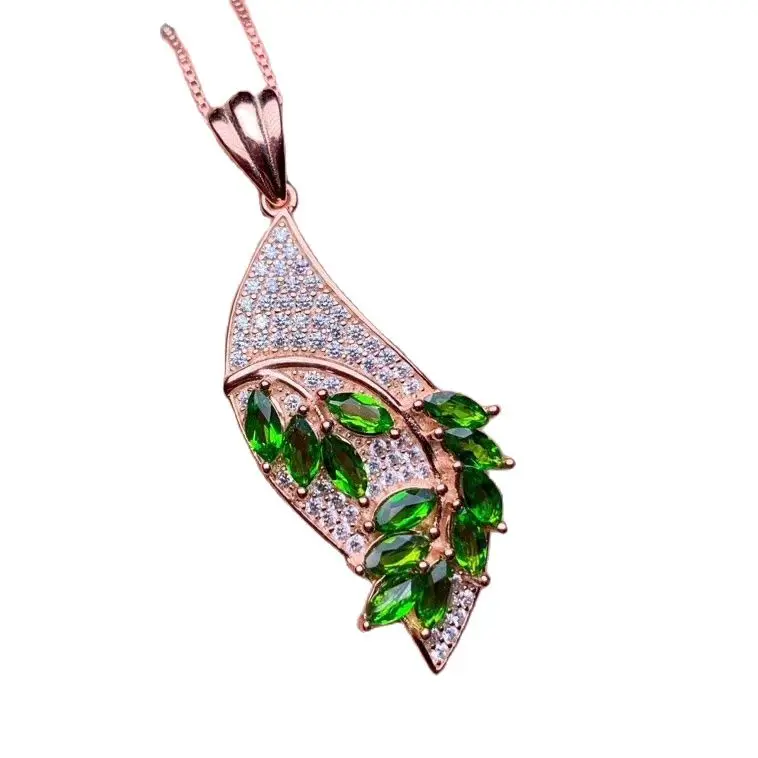 KJJEAXCMY Fine Jewelry Natural Diopside 925 Sterling Silver Women Pendant Necklace Chain Support Test Beautiful | Украшения и