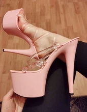 Strap Sandals Platform-Shoes High-Heels Transparent 20cm 15cm Big-Size Women Summer 43