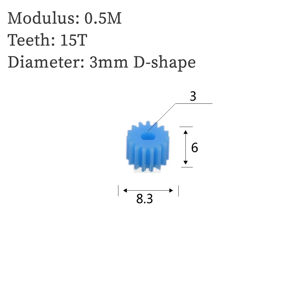 0.5Modulus 15Teeth Blue Plastic Gear Diameter 2.3mm/3.17mm Round Hole 3mm/4mm D-Shape For Toys/Tools Motor