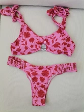 Miyouj-Bikini Floral con volantes y realce para mujer, traje de baño Sexy con cordones, Bañador estampado, conjunto de Bikini brasileño 2020