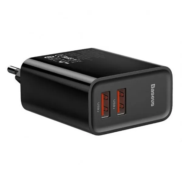 Сетевое зарядное устройство Baseus Speed Dual QC3.0 Quick charger U+U 30W EU CCFS-E01(Черный
