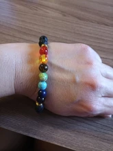 Pulsera con cuentas de piedra de Lava Natural para hombre y mujer, brazalete con cuentas de ojo de tigre de 7 Chakras, joyería de moda para Yoga