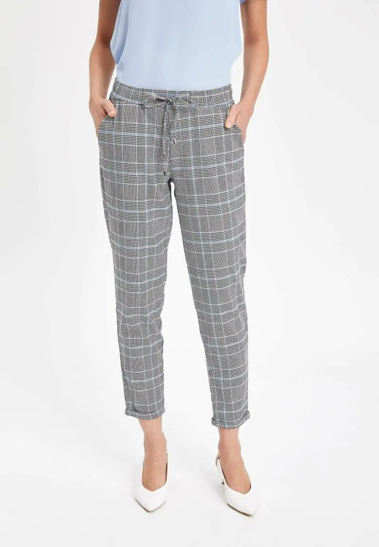 

DeFacto Fashion Ladies Plaid Trousers Women Spring Autumn Long Pants Casual Pants Loose Drawstring Office Trousers I4364AZ19SP
