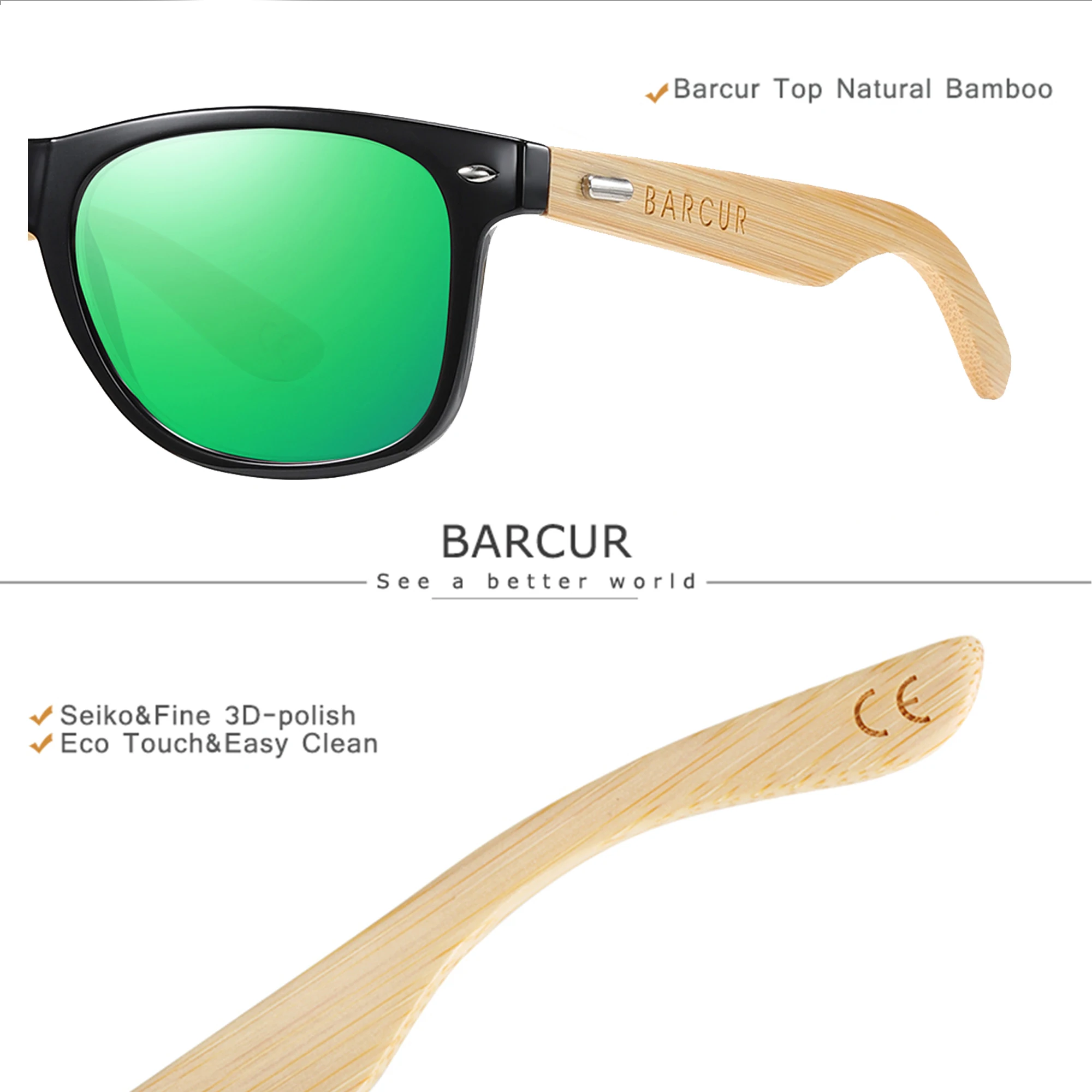 BARCUR – lunettes De soleil polarisées en bambou pour hommes et femmes, verres solaires en bois De marque d'origine UV400 Oculos De Sol