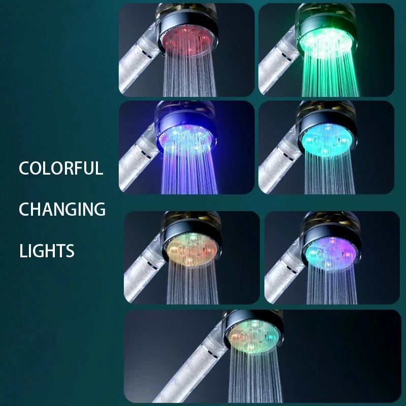 Shower Head Shower Nozzle Led Shower Head Turbocharger Color Changing Temperature Sensor Bathroom High Pressure Water Saving