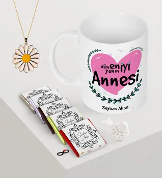 

Personalized World Best Mother Mug Chocolate Daisy Necklace Seti-11