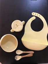 6 unids/set alimentación de bebé vajilla libre de BPA, silicona de grado de alimentos de babero mantel tenedor cuchara de alimentación taza suministros de bebé para los niños