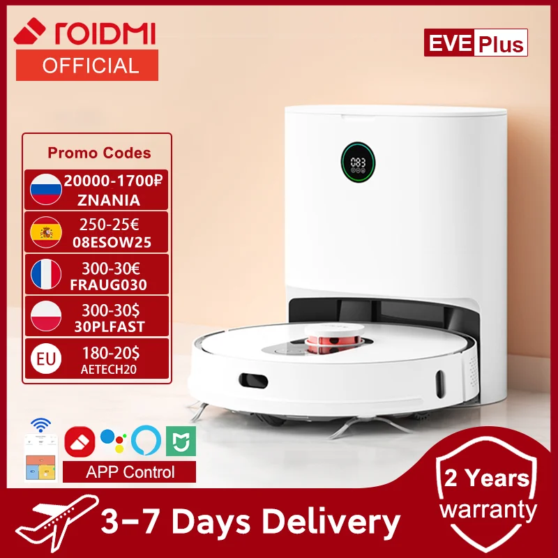 промо код ：ZNANIA (20000-1700₽) ROIDMI ЕВА плюс робот-пылесос Smart Home приложение Contron