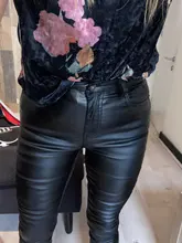 Pantalones vaqueros ajustados de cintura alta para mujer, Jeans de piel sintética, elásticos, C1075, 2021