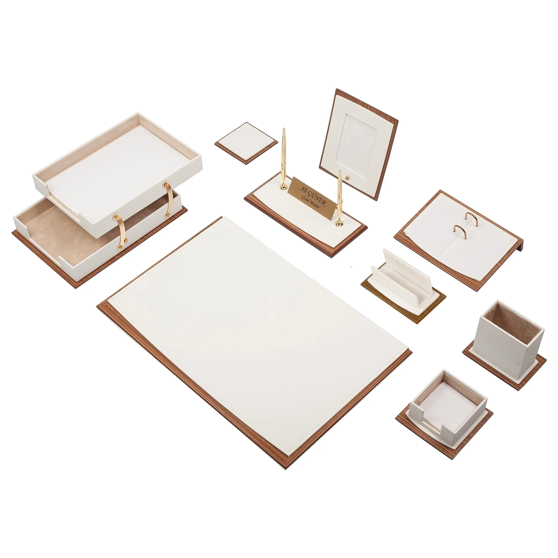 Star Luxury Leather & Wooden 11 Pieces Desk Set With Double Document Tray Desk Organizer Office Accessories Accessories
