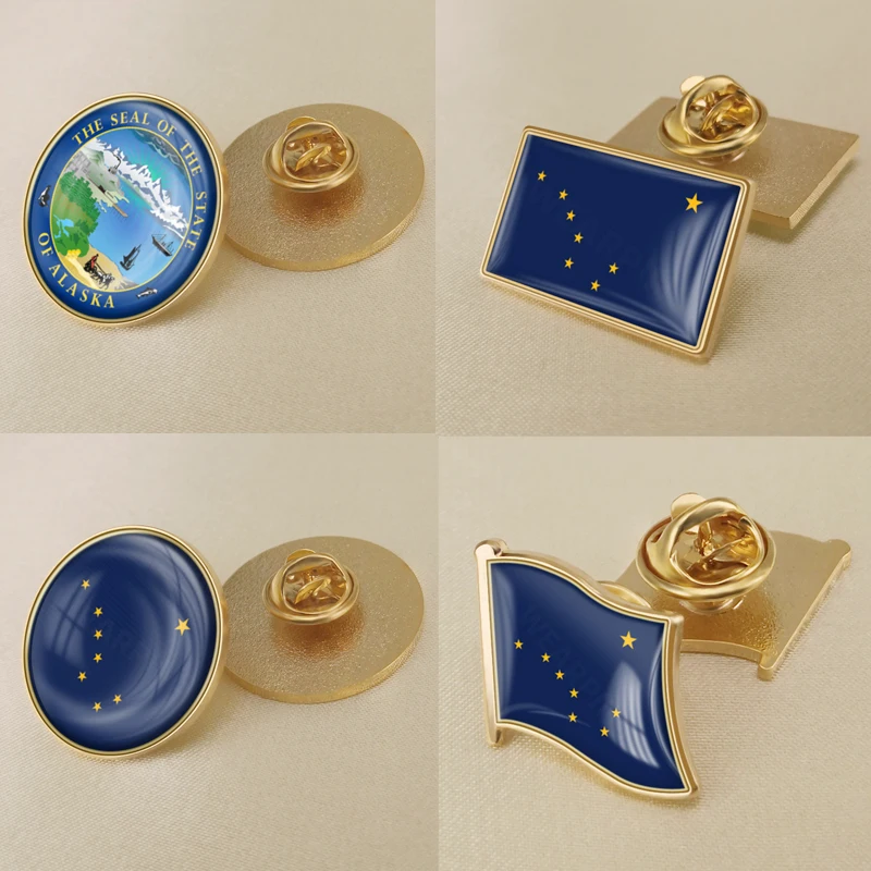 Seal of Alaska State United States America Map Flag Lapel Pins Broochs Badges | Украшения и аксессуары