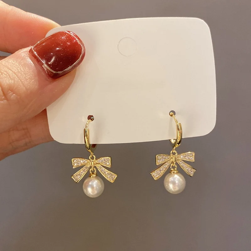 Pendient De Perlas De Imitación Para Mujer, Aret De Tuerca De Rosa