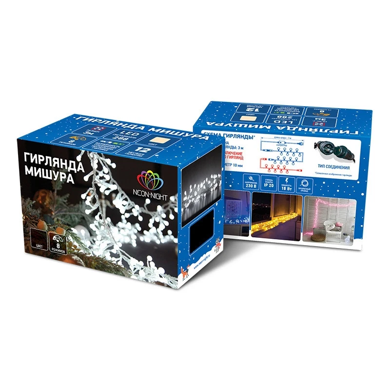 Светодиодная гирлянда Мишура NEON-NIGHT 8 режимов 3м 288 LED