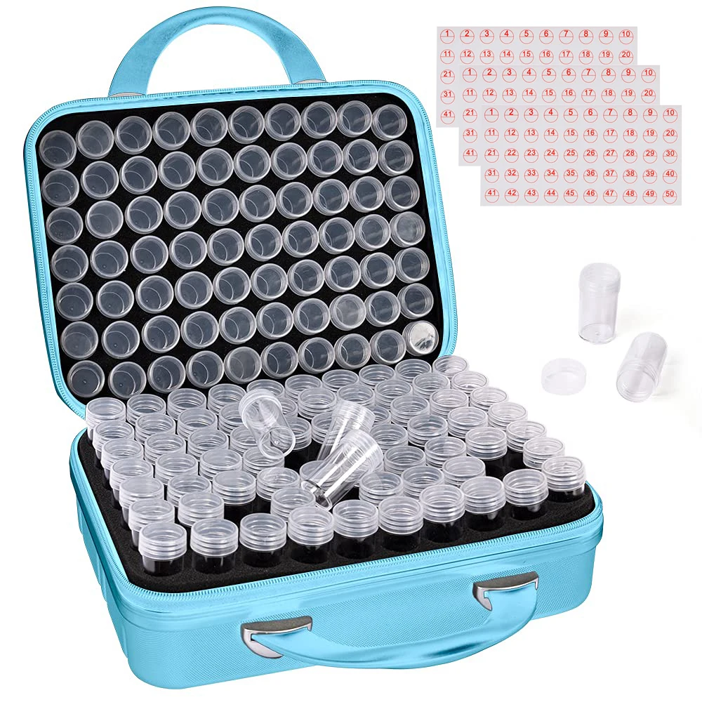 

New Fashion 140 Bottles Mosaic Beads Container Storage Box 5D Diamond Painting Hand Bag Embroidery Nail Case Accessories Tools